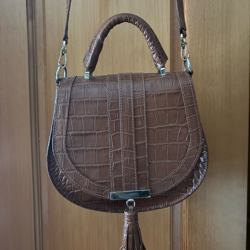 DeMellier Brown Croc-Embossed Crossbody Bag